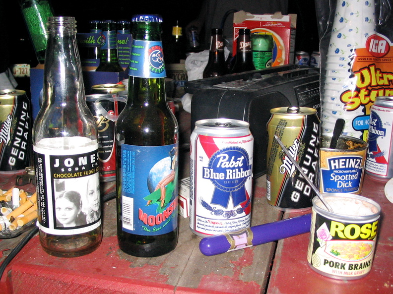 Chocolate soda, caffeinated beer, pork brains, spotted dick...  We know how to party.  (Does the girl on the soda can look like Joyce or is it just me?)