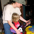 Mark teaching his son how to rock out