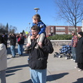 Alex on Brad's shoulders... with a lightpost growing out of his head.