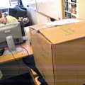 Joyce Ludwic's giant box of Trivia merchandise.