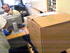 Joyce Ludwic's giant box of Trivia merchandise.