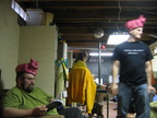 Rob and Ben in the oh so fashionable pig hats.