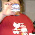 Joyce displaying the snowglobe prize in a very flattering way