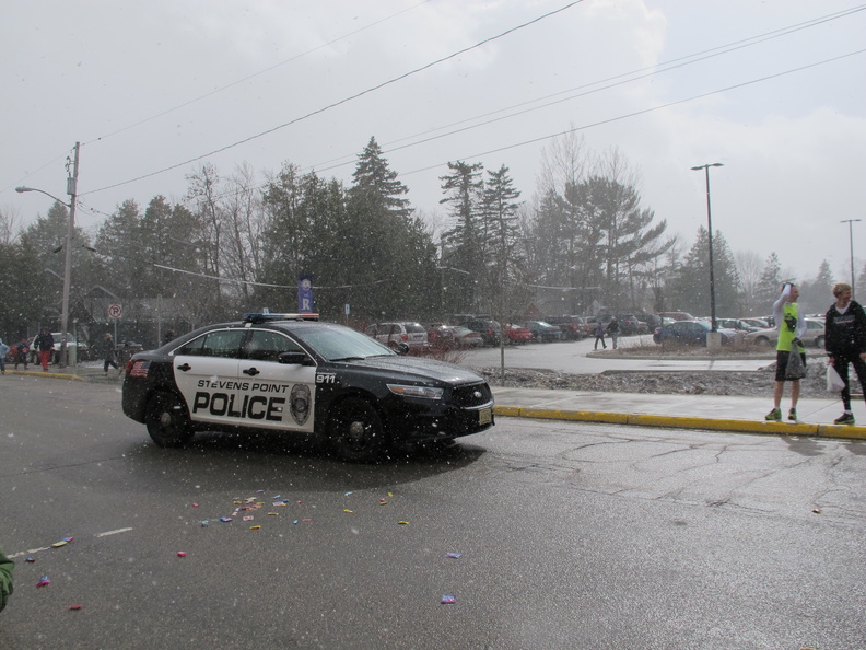 The end of the parade.  (And it's still snowing.)